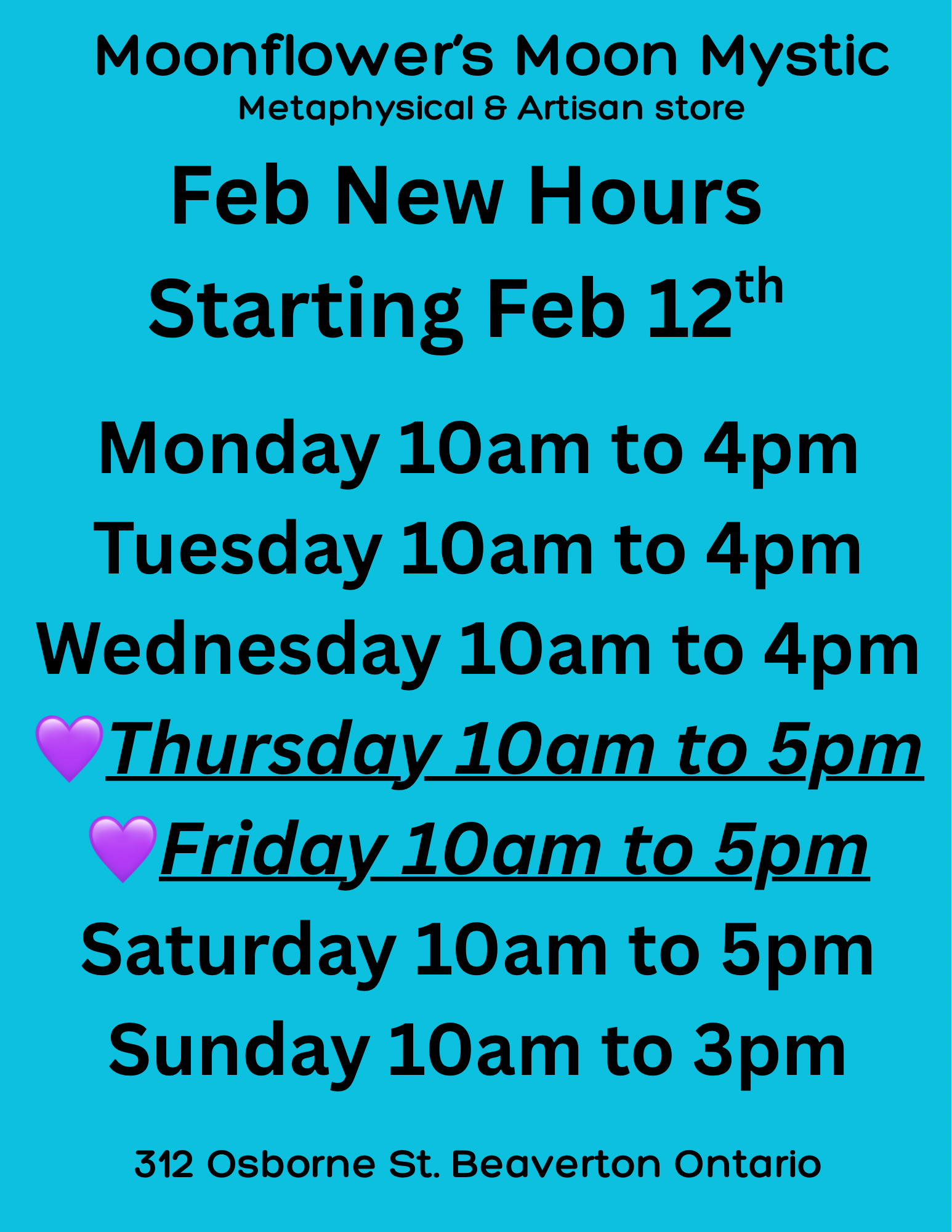 New Hours for Feb, 2026