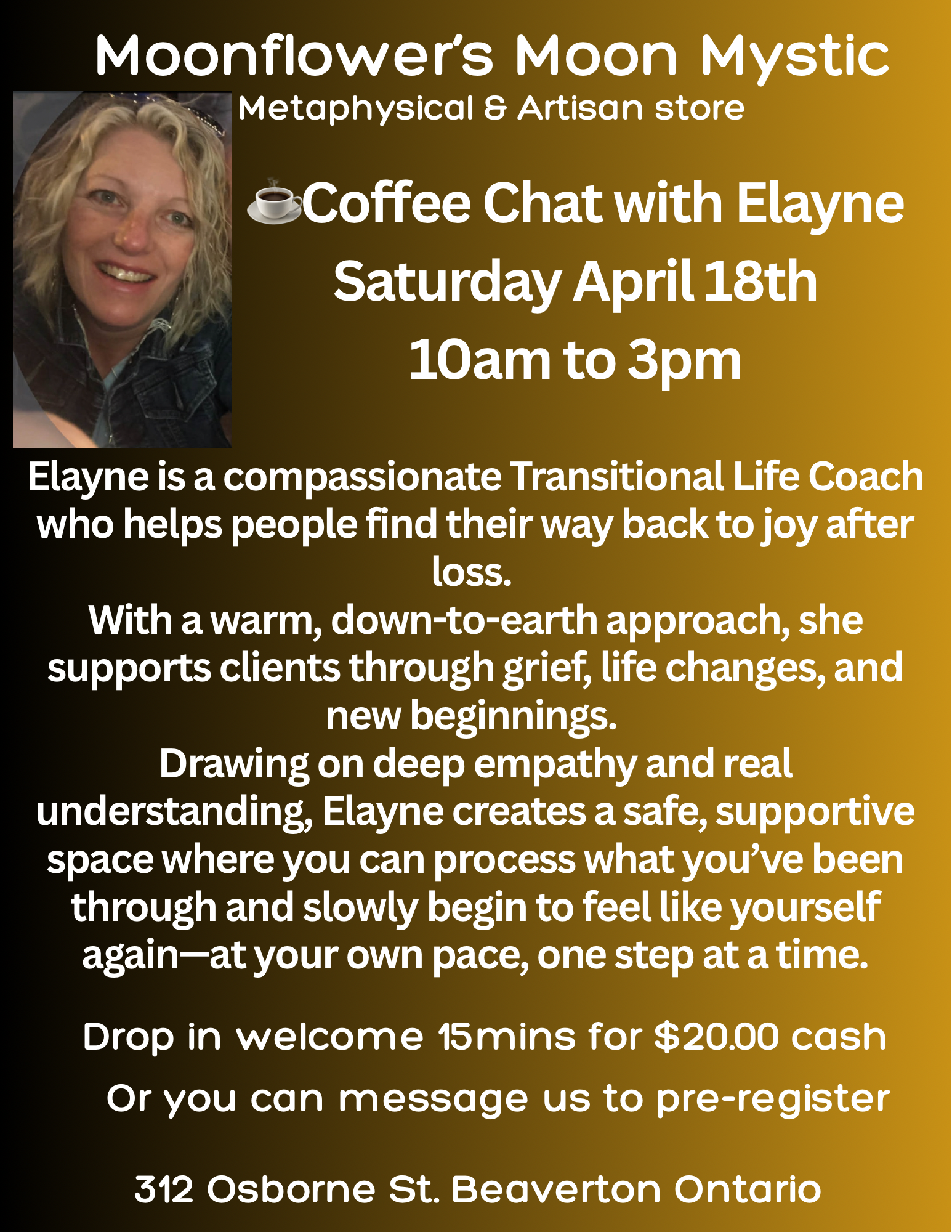 Coffee Chat with Elayne Saturday April 18th, 2026